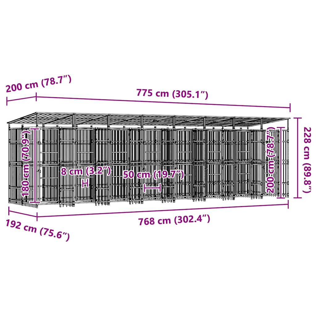 Outdoor Dog Kennel with Roof Steel 14,75 m²