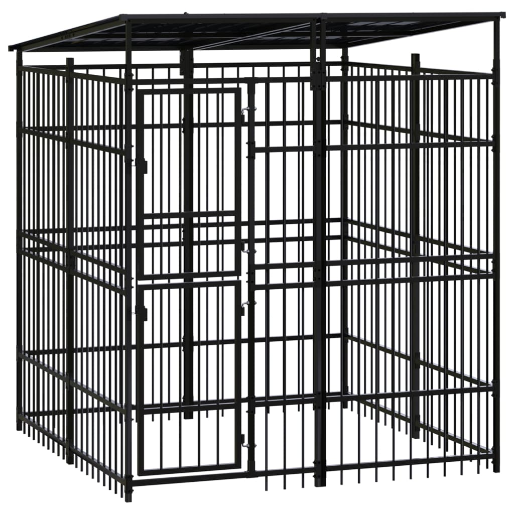 Outdoor Dog Kennel with Roof Steel 3.69 m?