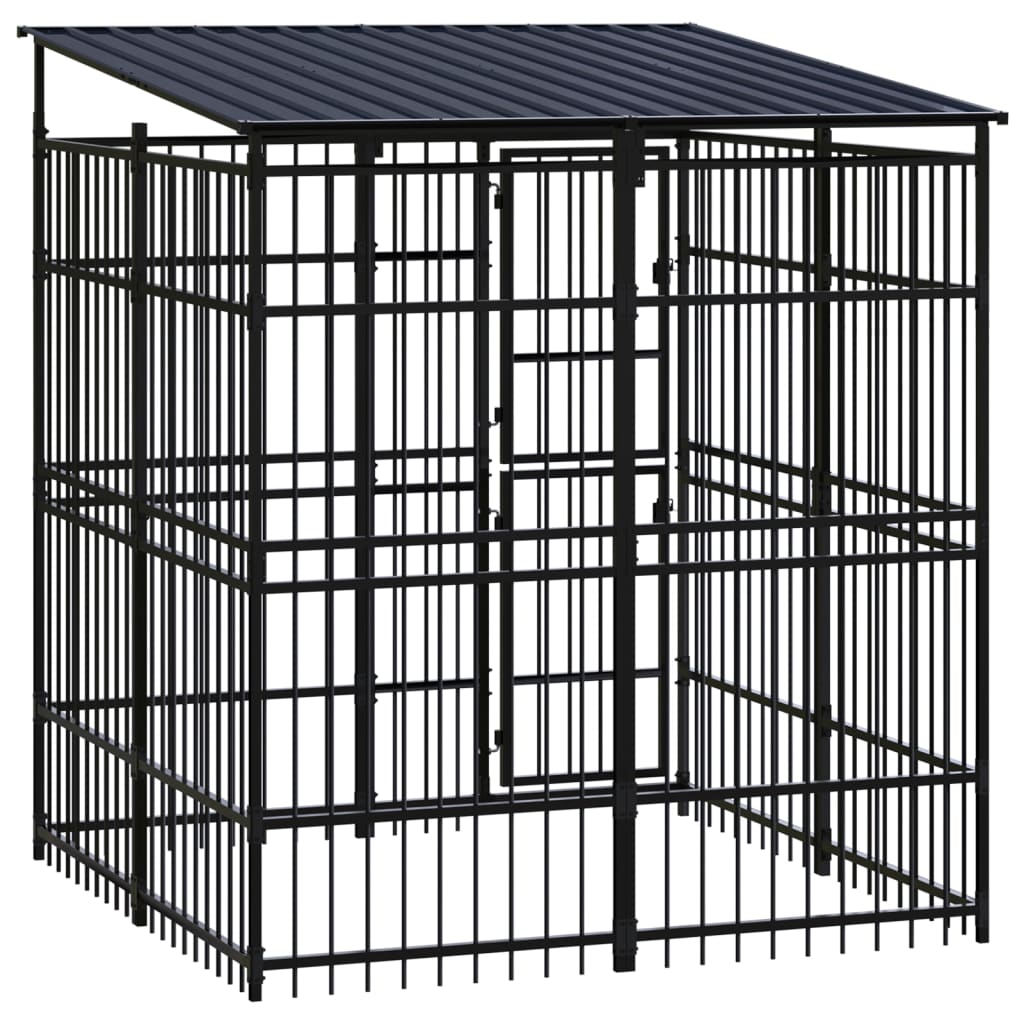 Outdoor Dog Kennel with Roof Steel 3.69 m?
