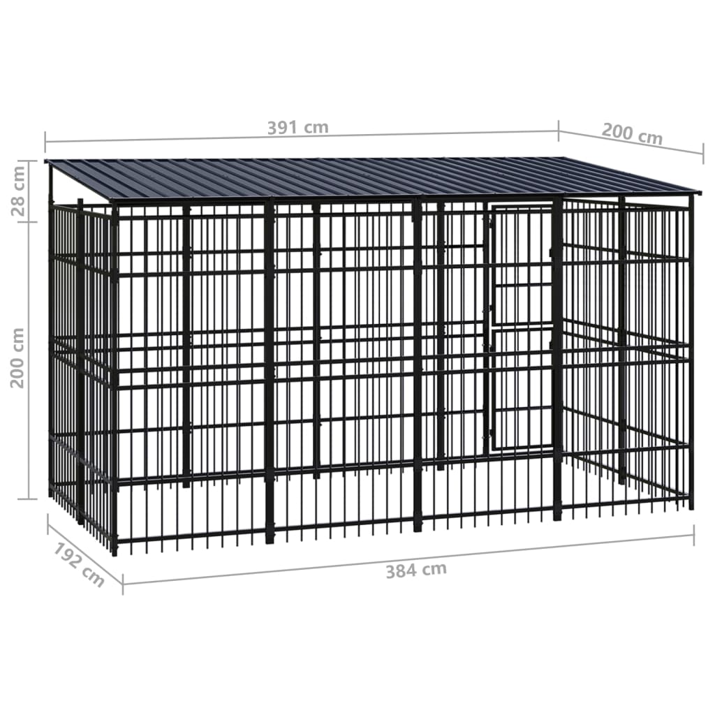Outdoor Dog Kennel with Roof Steel 7.37 m²