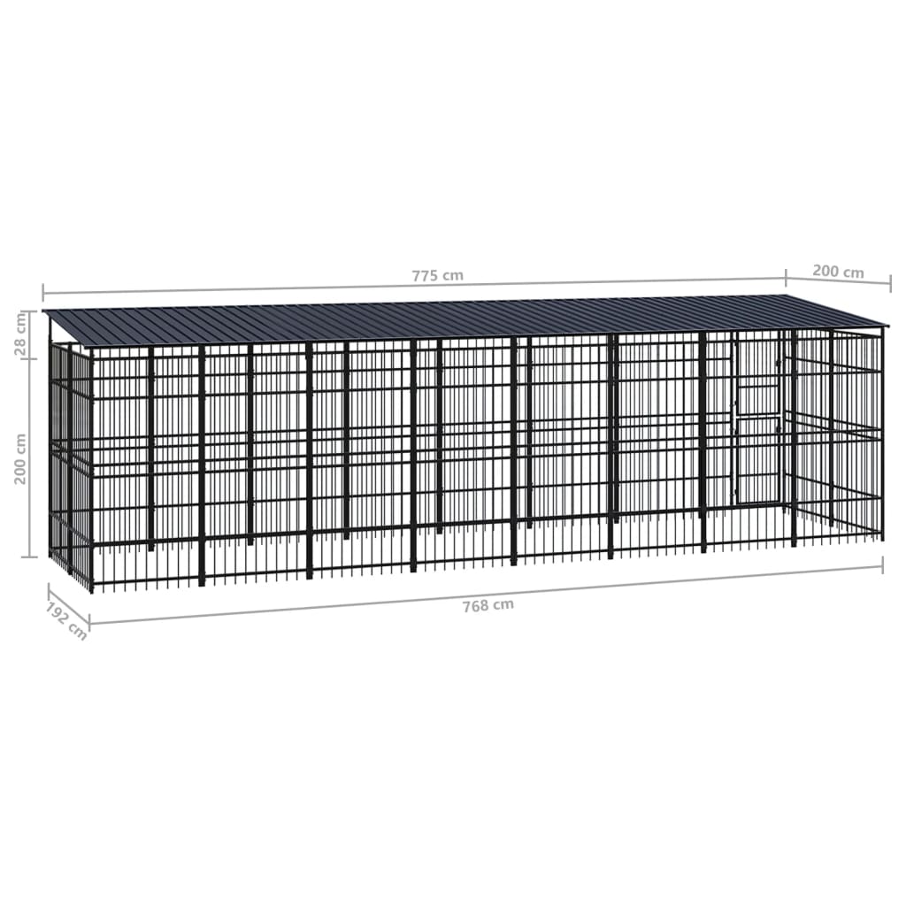 Outdoor Dog Kennel with Roof Steel 14.75 m²