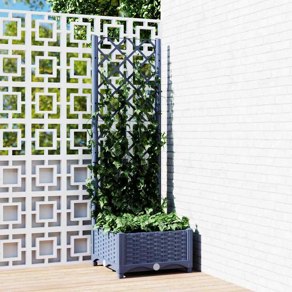 Garden Planter with Trellis Blue Grey 40x40x121.5 cm PP
