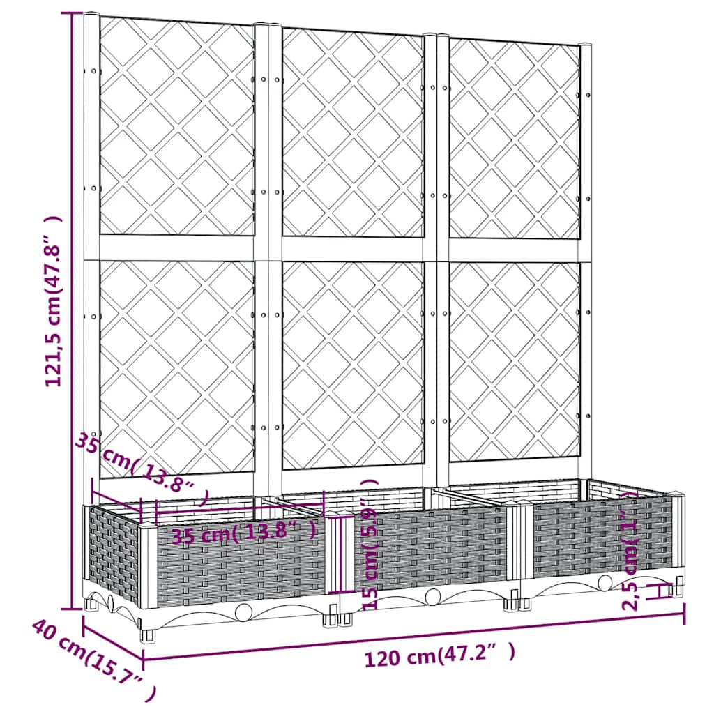 Garden Planter with Trellis Blue Grey 120x40x121.5 cm PP