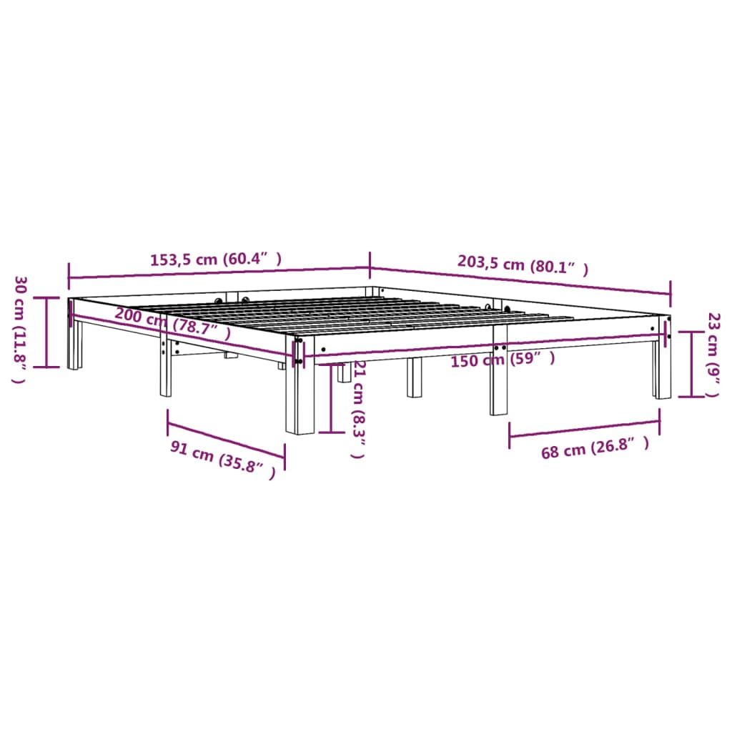 Bed Frame without Mattress Solid Wood 150x200 cm