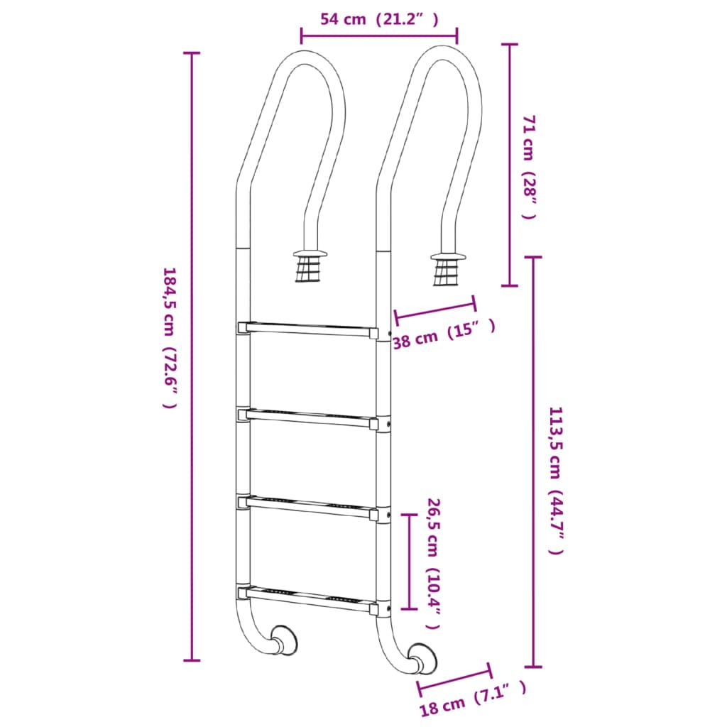 Pool Ladder 54x38x184.5 cm 304 Stainless Steel