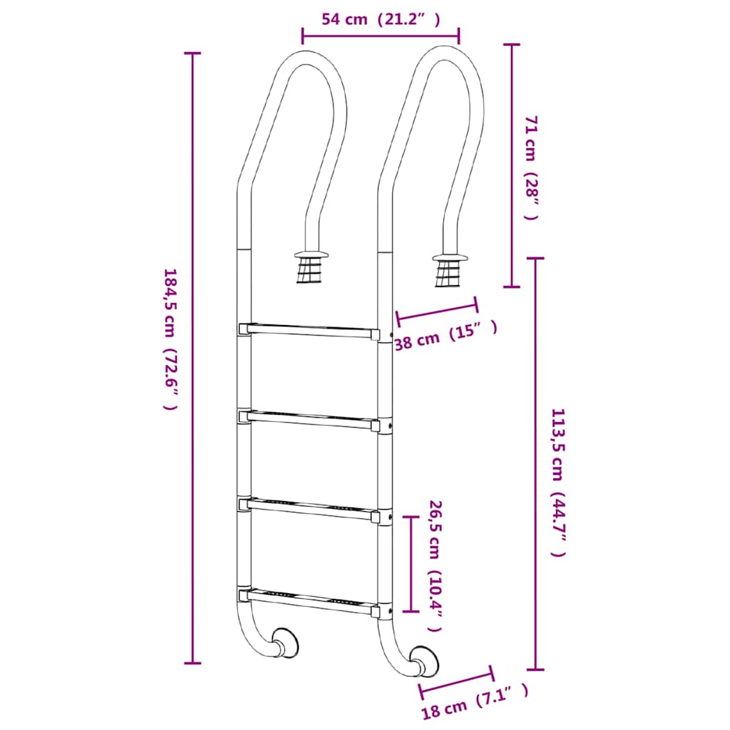 Pool Ladder 54x38x184.5 cm 304 Stainless Steel