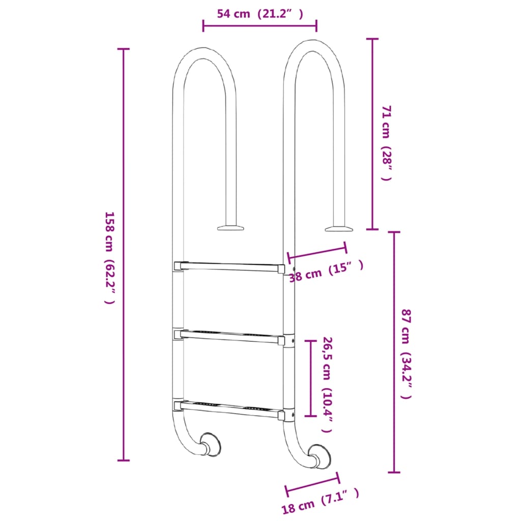 Pool Ladder 54x38x158 cm 304 Stainless Steel