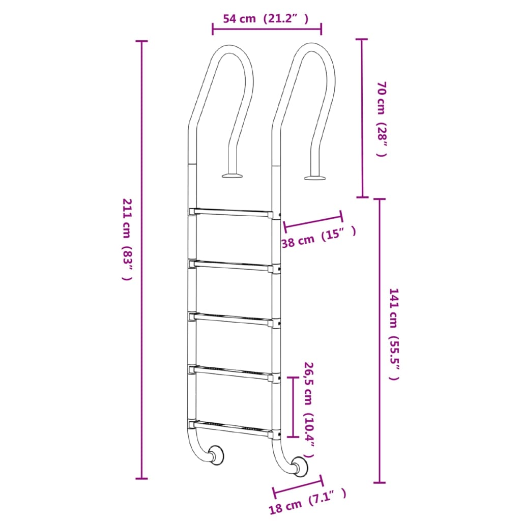 Pool Ladder 54x38x211 cm 304 Stainless Steel