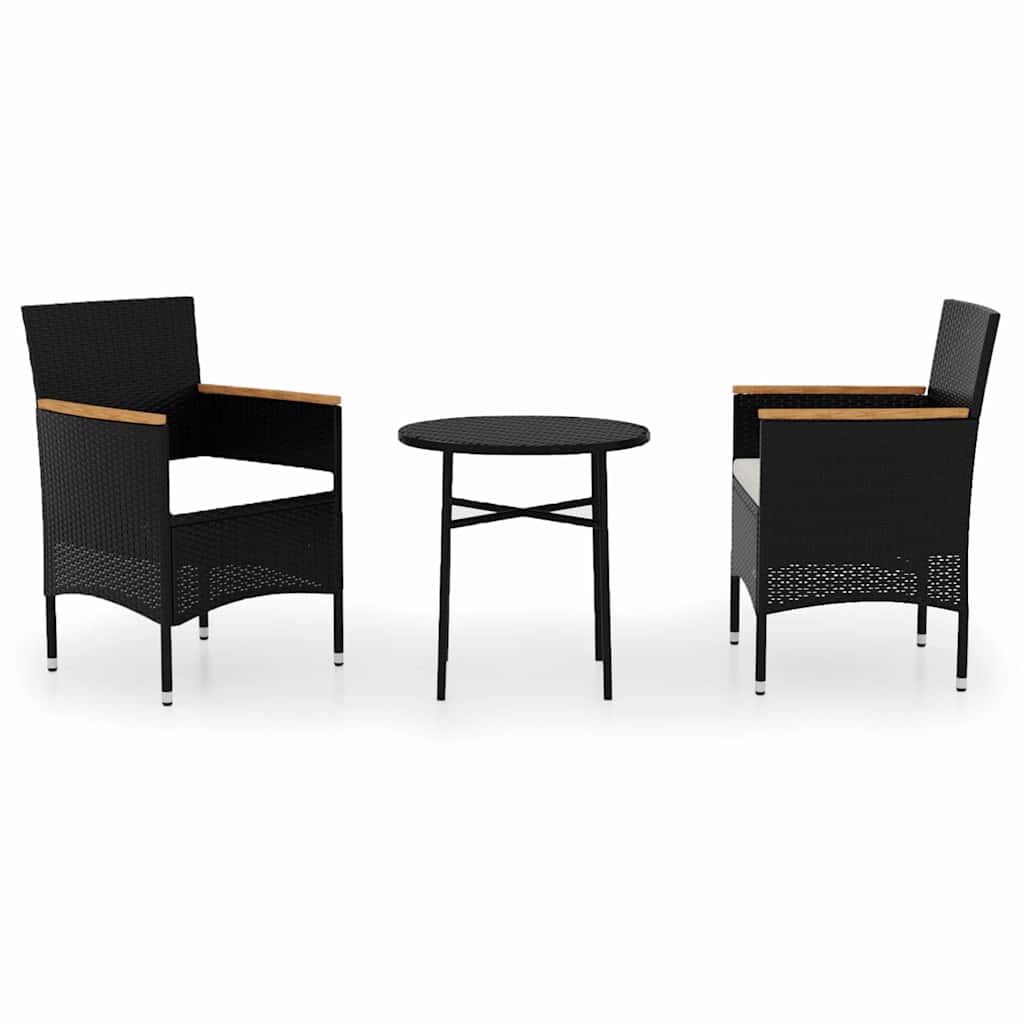 3 Piece Garden Dining Set Poly Rattan Black
