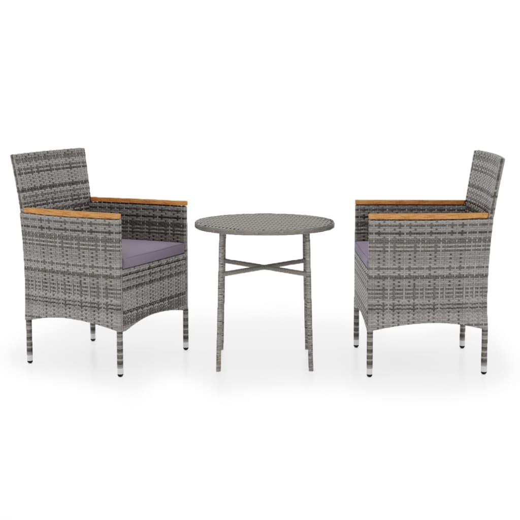 3 Piece Garden Dining Set Poly Rattan Grey