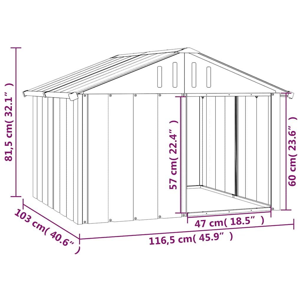 Dog House Grey 116.5x103x81.5 cm Galvanised Steel