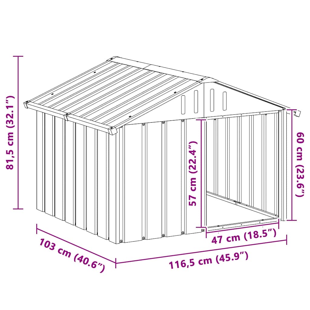 Dog House Grey 116.5x103x81.5 cm Galvanised Steel