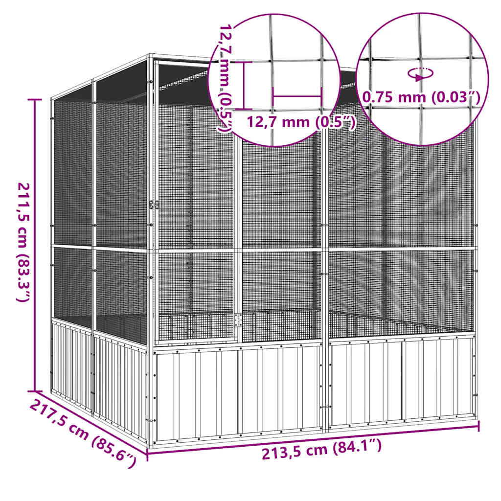 Bird Cage Grey 213.5x217.5x211.5 cm Galvanised Steel