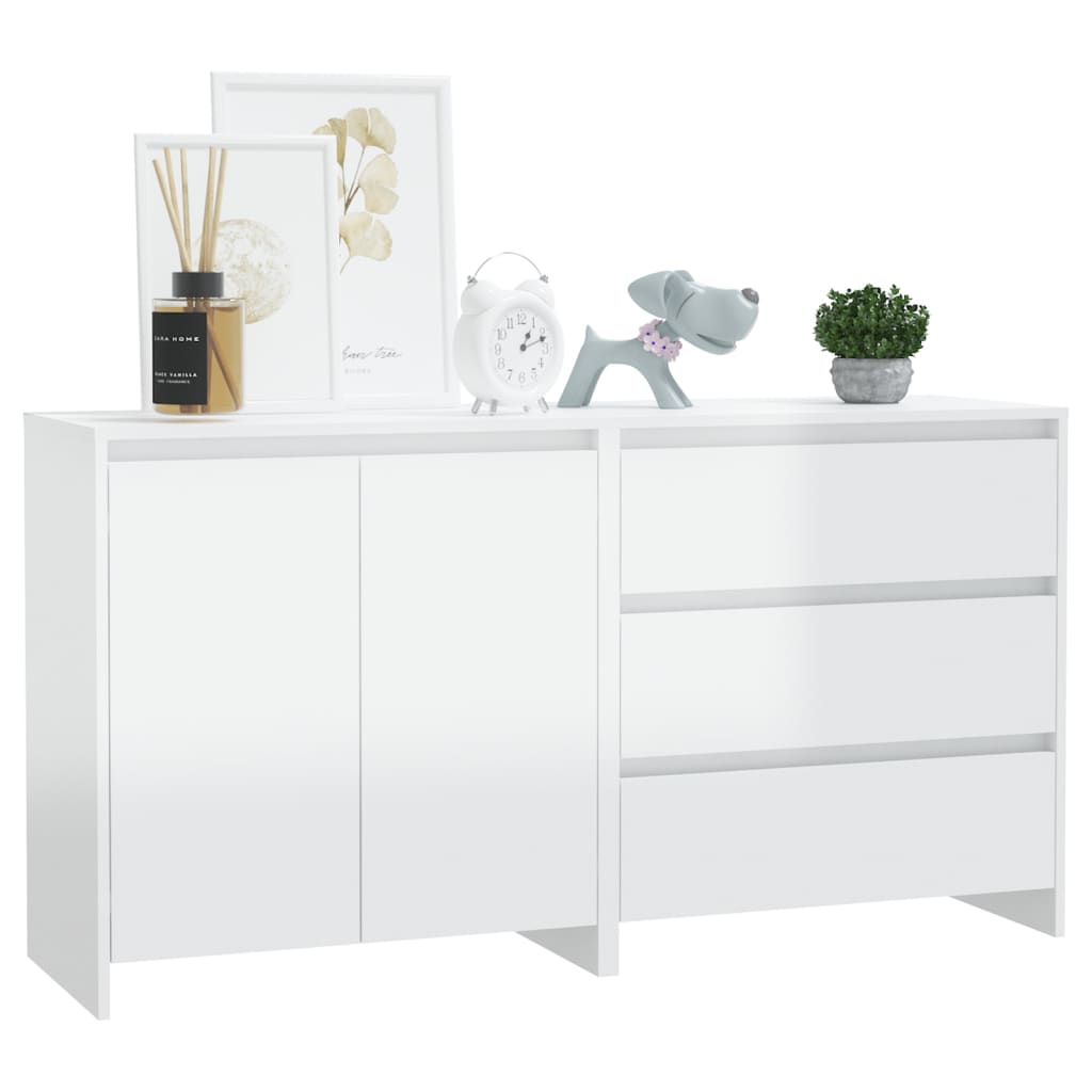 2 Piece Sideboard High Gloss White Engineered Wood