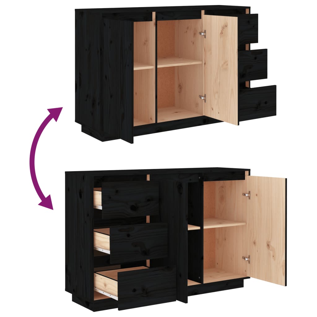 Sideboard Black 111x34x75 cm Solid Wood Pine