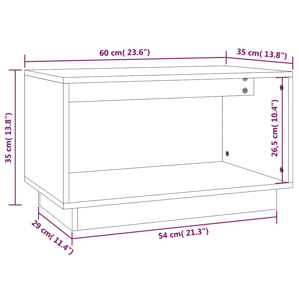 TV Cabinet White 60x35x35 cm Solid Wood Pine
