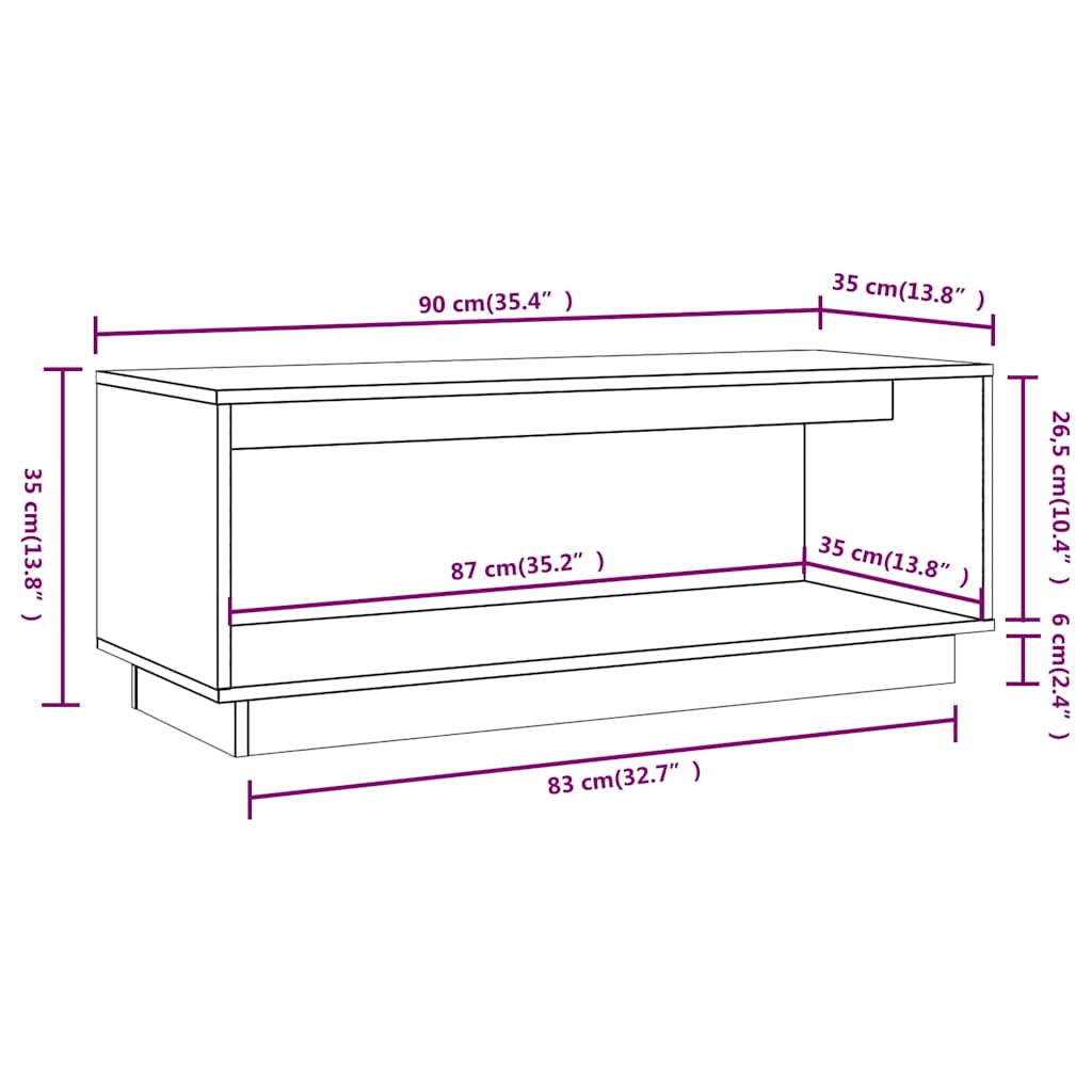 TV Cabinet White 90x35x35 cm Solid Wood Pine