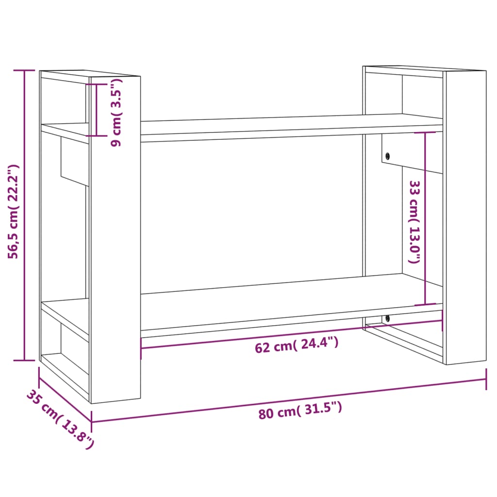 Book Cabinet/Room Divider Black 80x35x56.5 cm Solid Wood Pine
