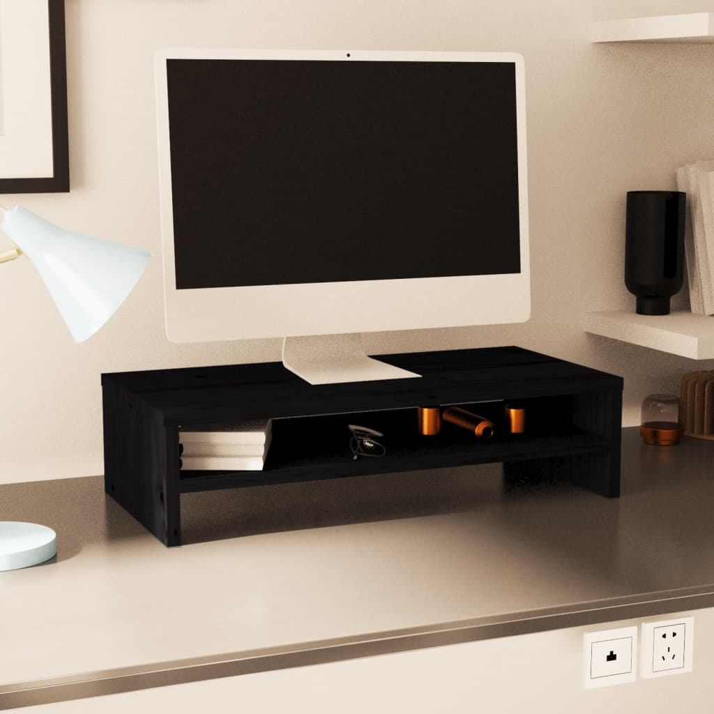 Monitor Stand Black 50x24x13 cm Solid Wood Pine