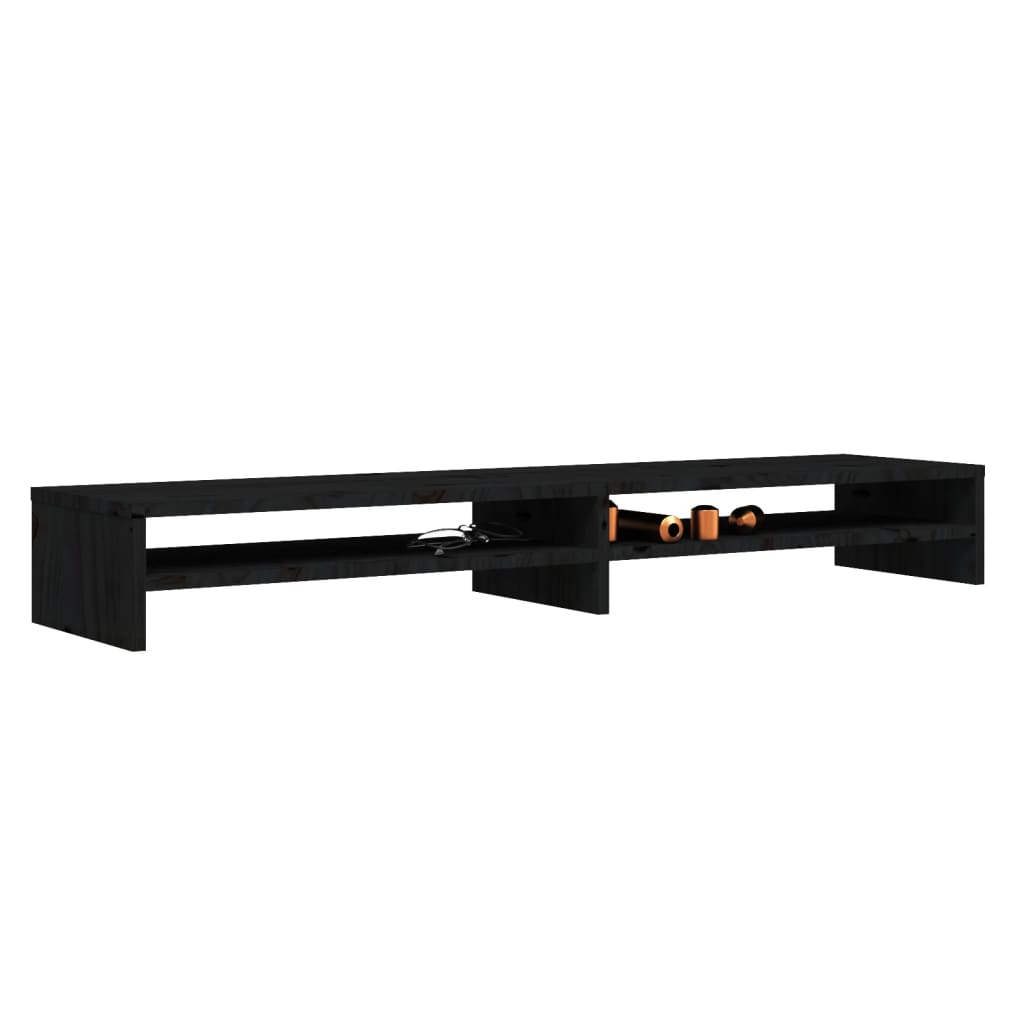 Monitor Stand Black 100x24x13 cm Solid Wood Pine