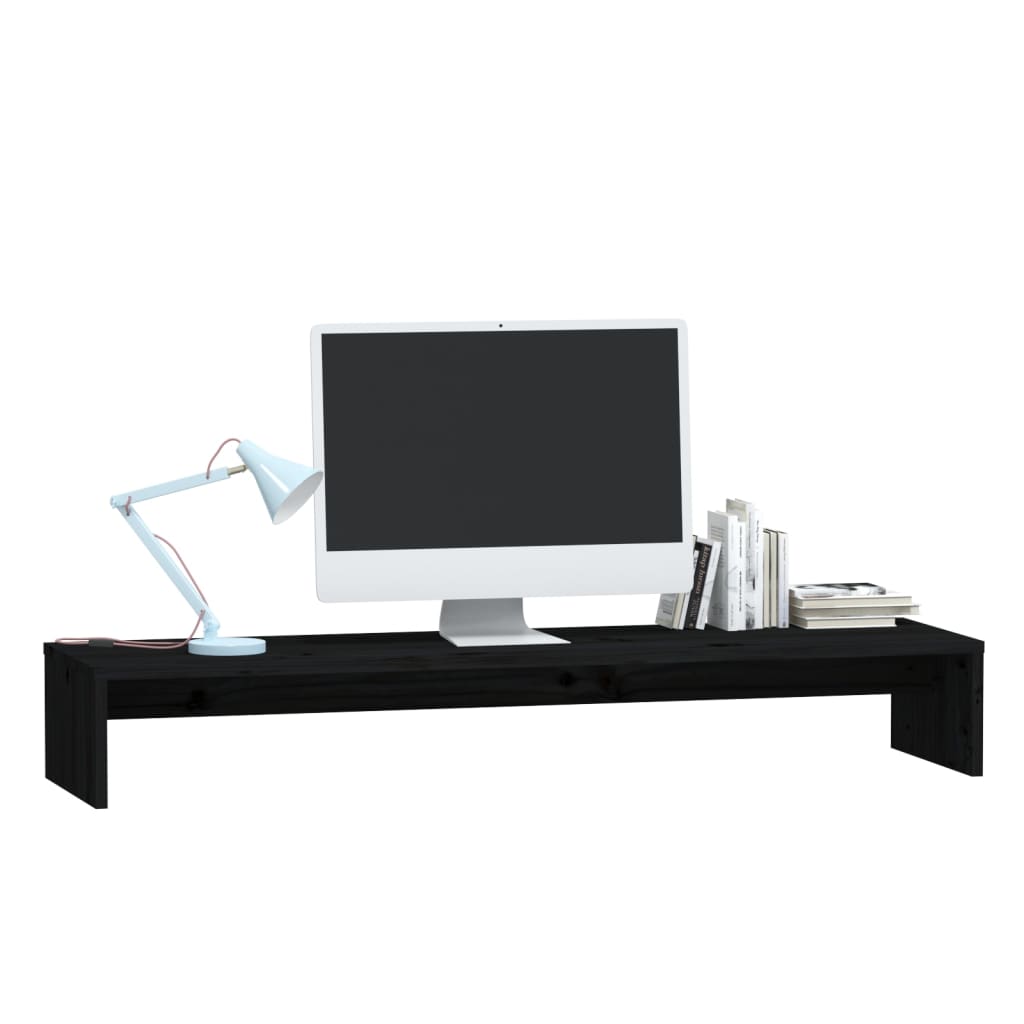 Monitor Stand Black 100x27x15 cm Solid Wood Pine
