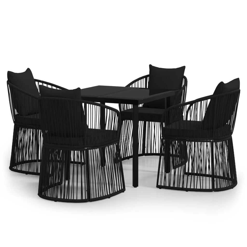 5 Piece Garden Dining Set with Cushions Black