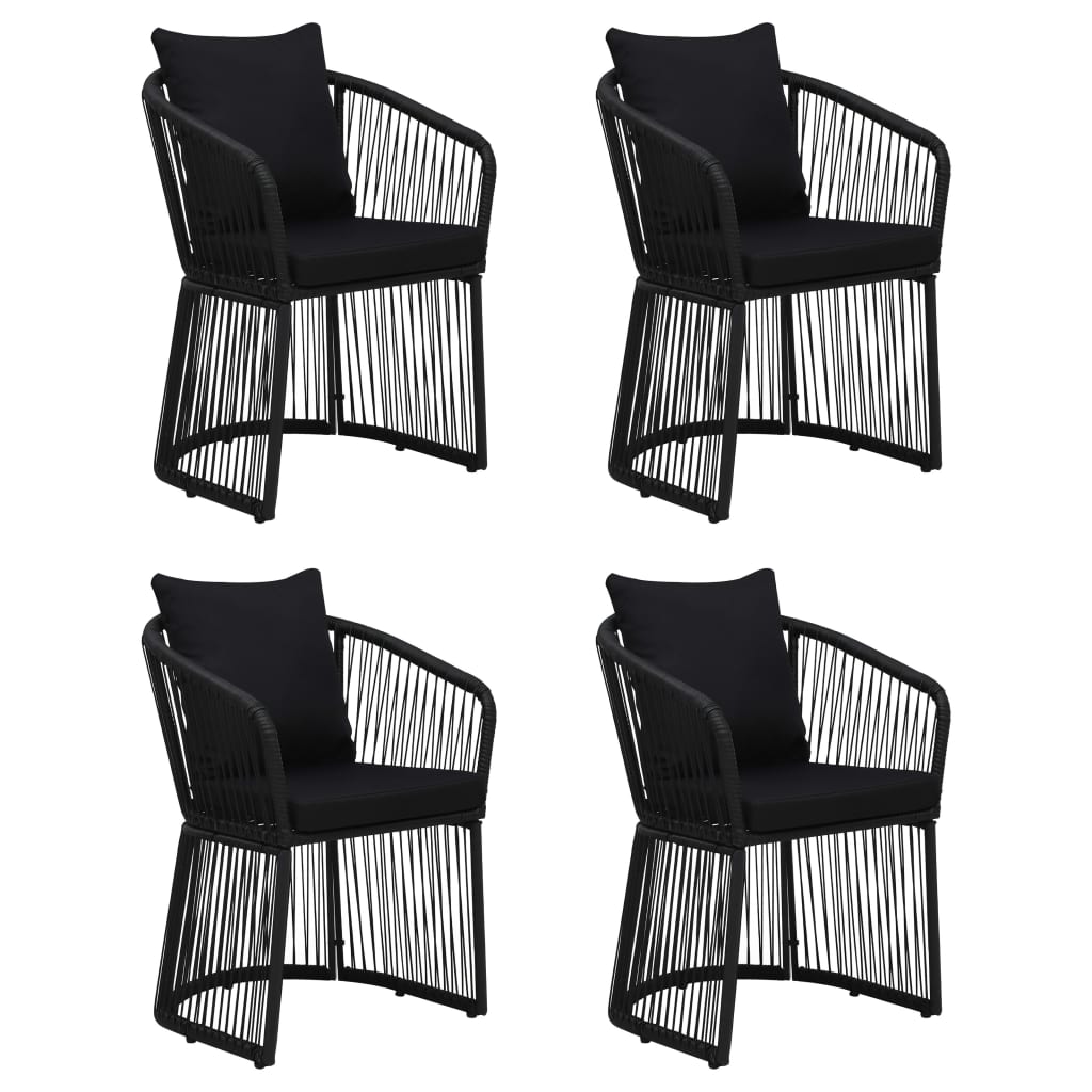 5 Piece Garden Dining Set with Cushions Black