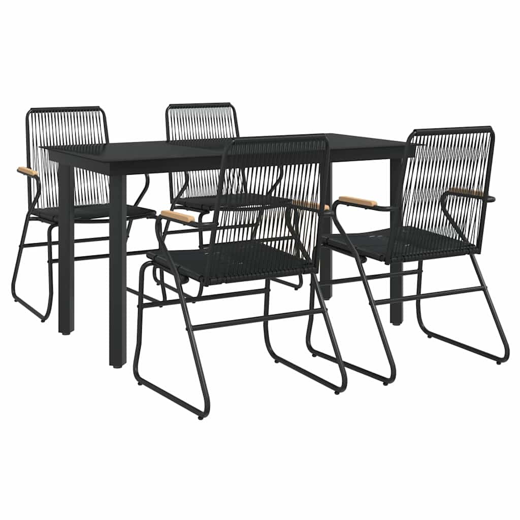 5 Piece Garden Dining Set Black PVC Rattan