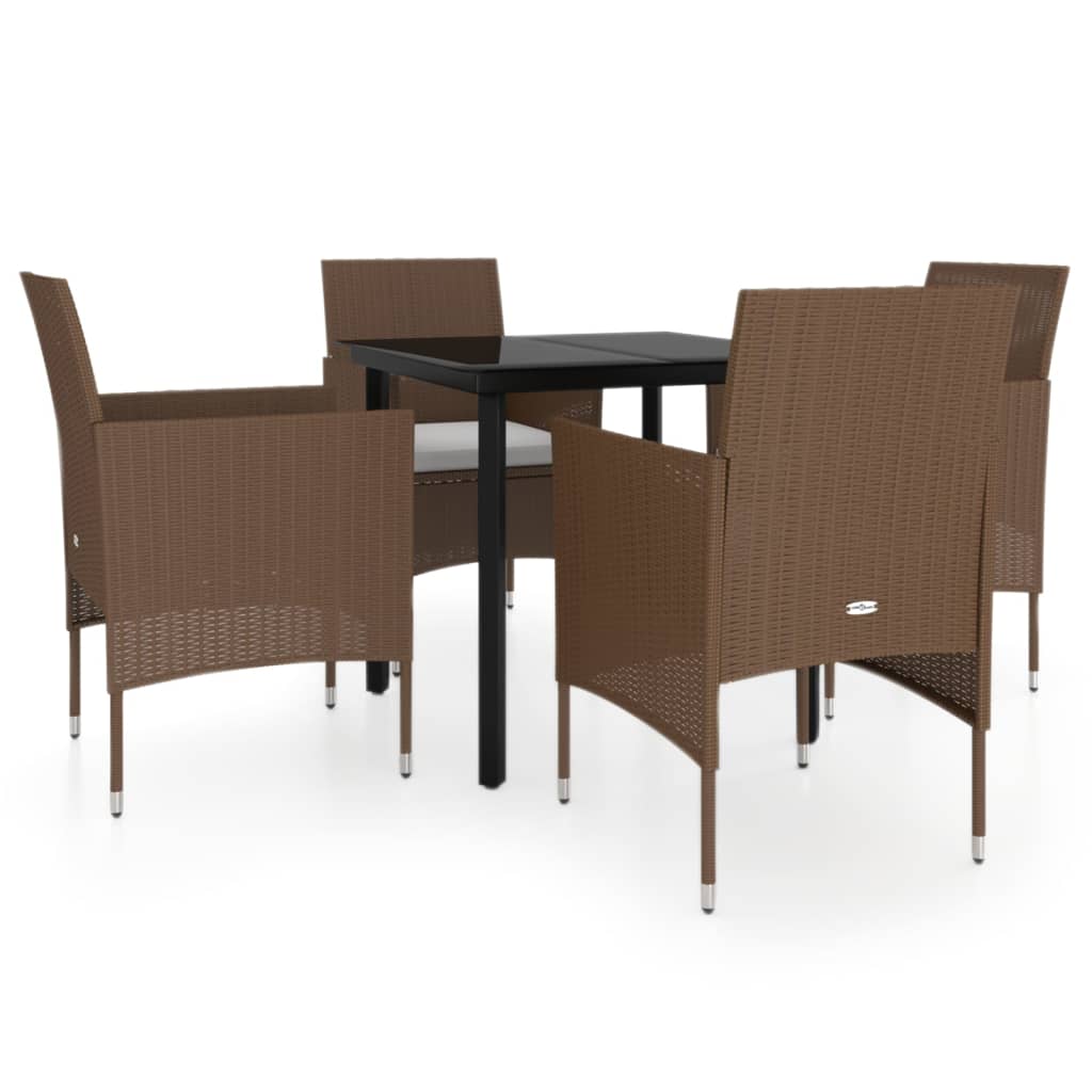 5 Piece Garden Dining Set with Cushions Brown and Black