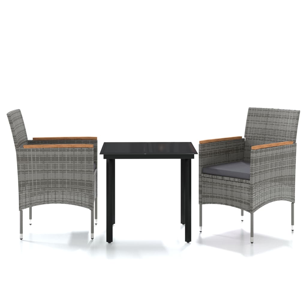 3 Piece Outdoor Dining Set with Cushions Grey and Black