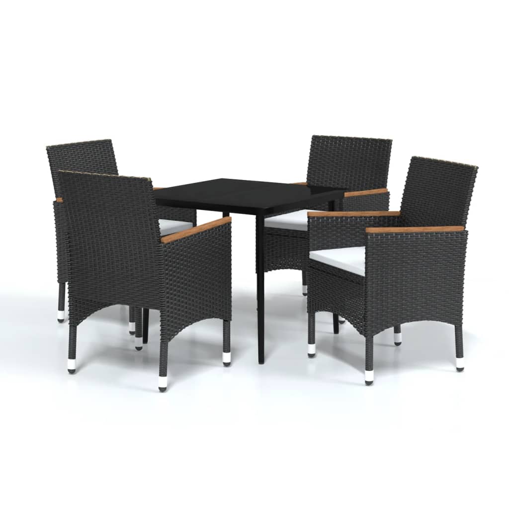 5 Piece Garden Dining Set with Cushions Black