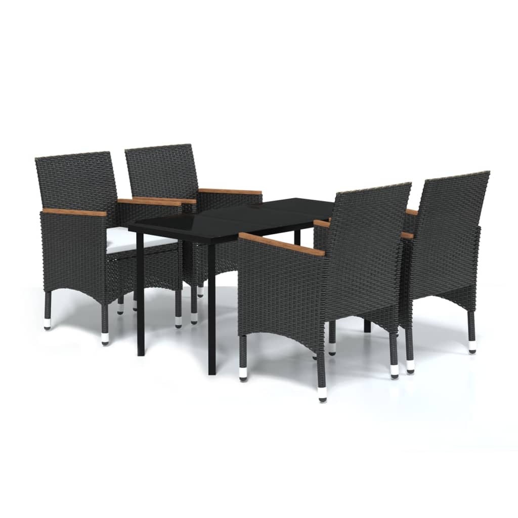 5 Piece Garden Dining Set with Cushions Black