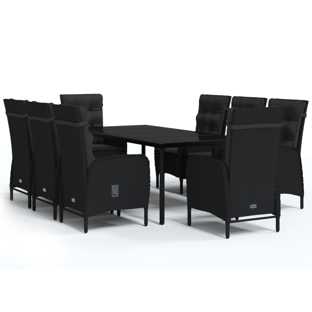 9 Piece Garden Dining Set with Cushions Black
