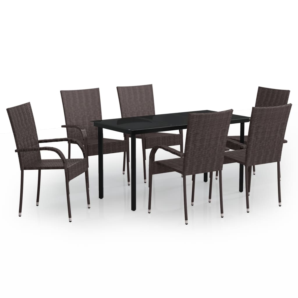 7 Piece Outdoor Dining Set Brown and Black