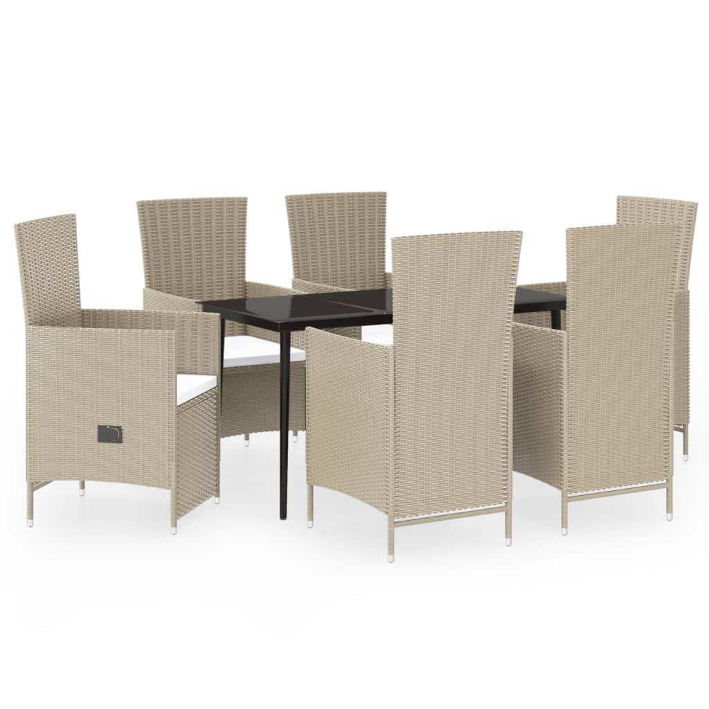 7 Piece Garden Dining Set with Cushions Beige