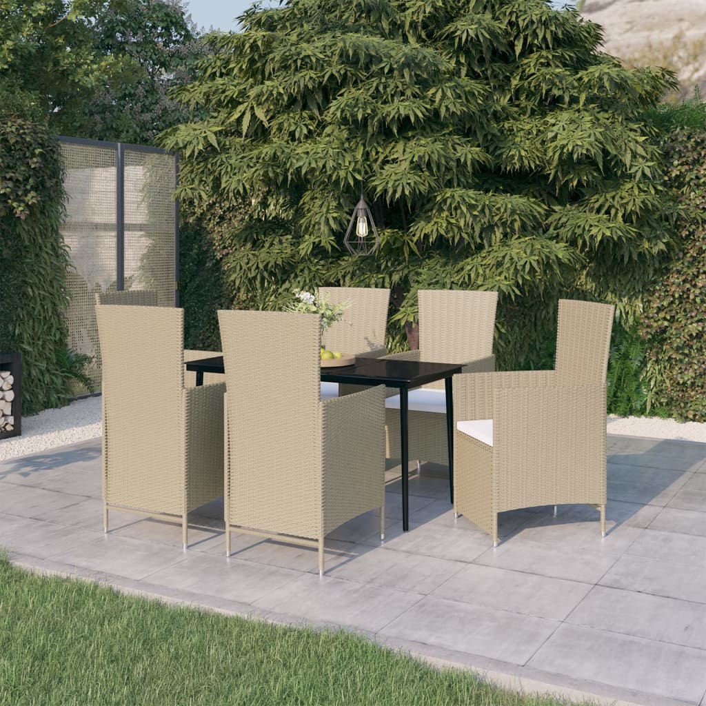7 Piece Garden Dining Set with Cushions Beige