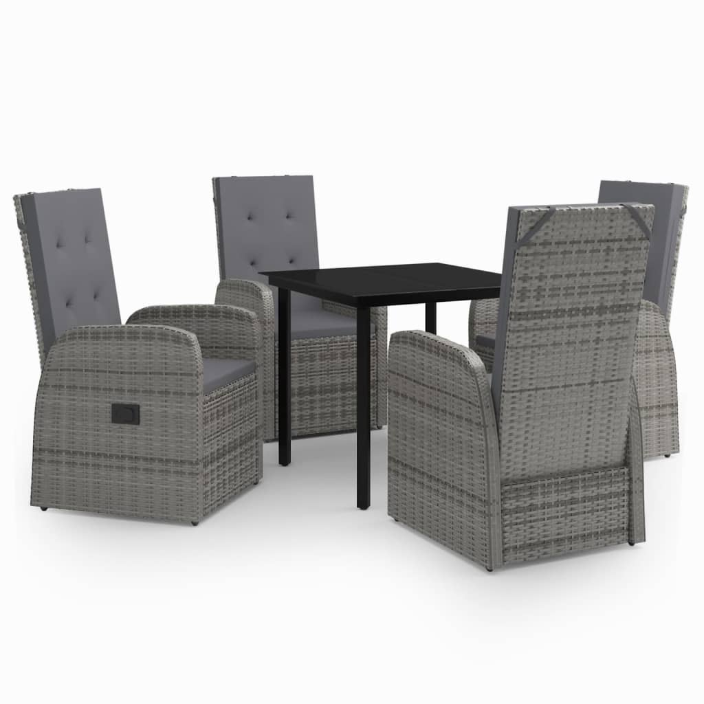 5 Piece Garden Dining Set with Cushions Grey