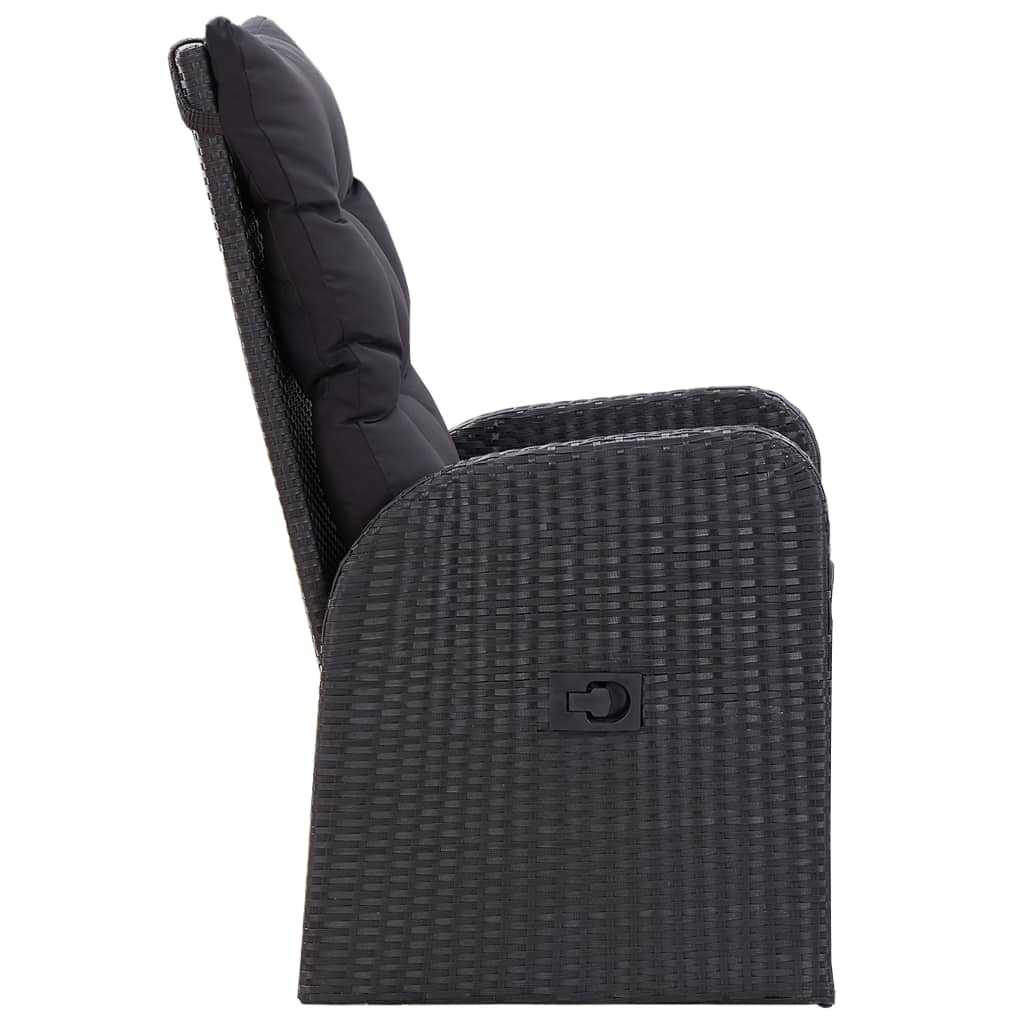 3 Piece Garden Dining Set with Cushions Black