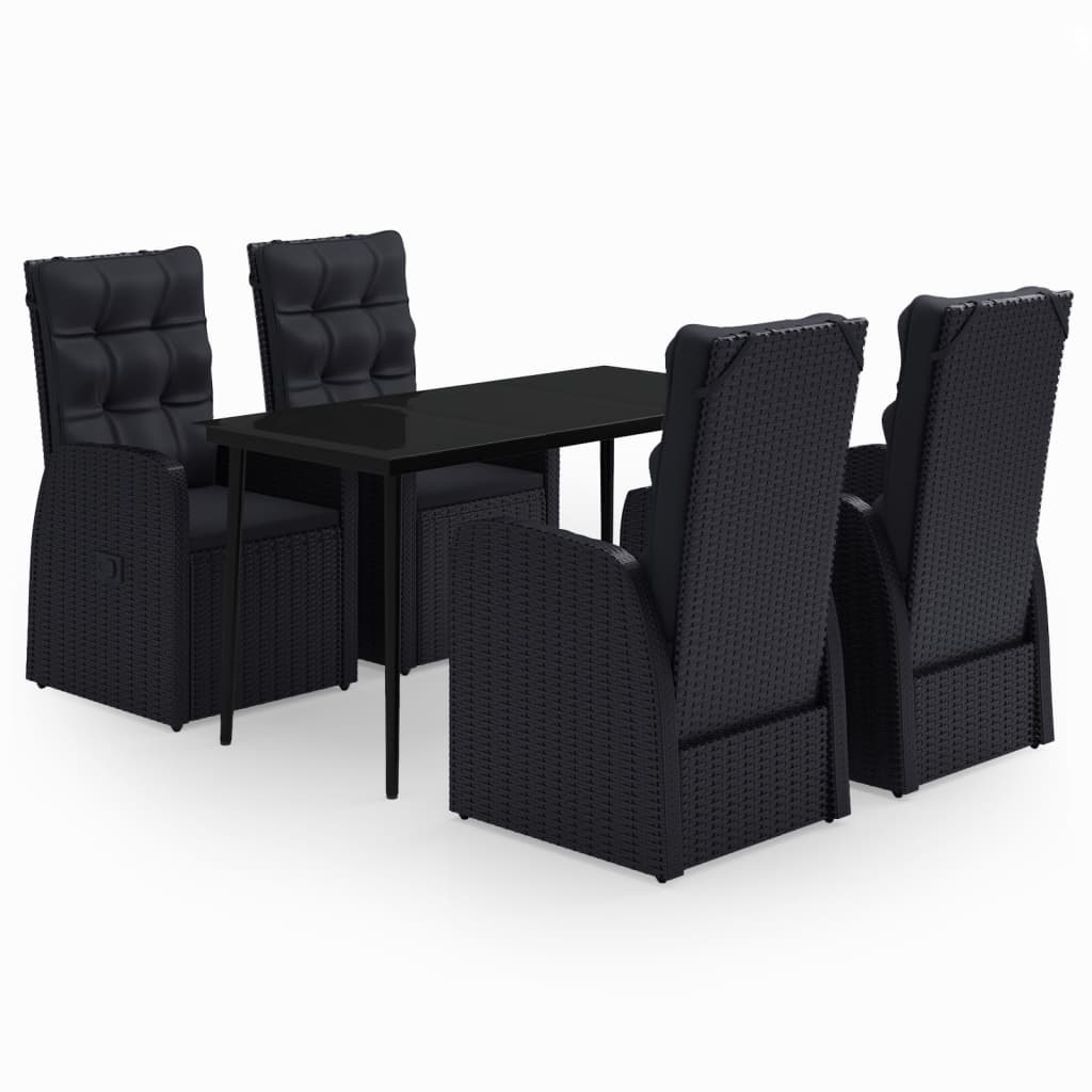 5 Piece Garden Dining Set with Cushions Black