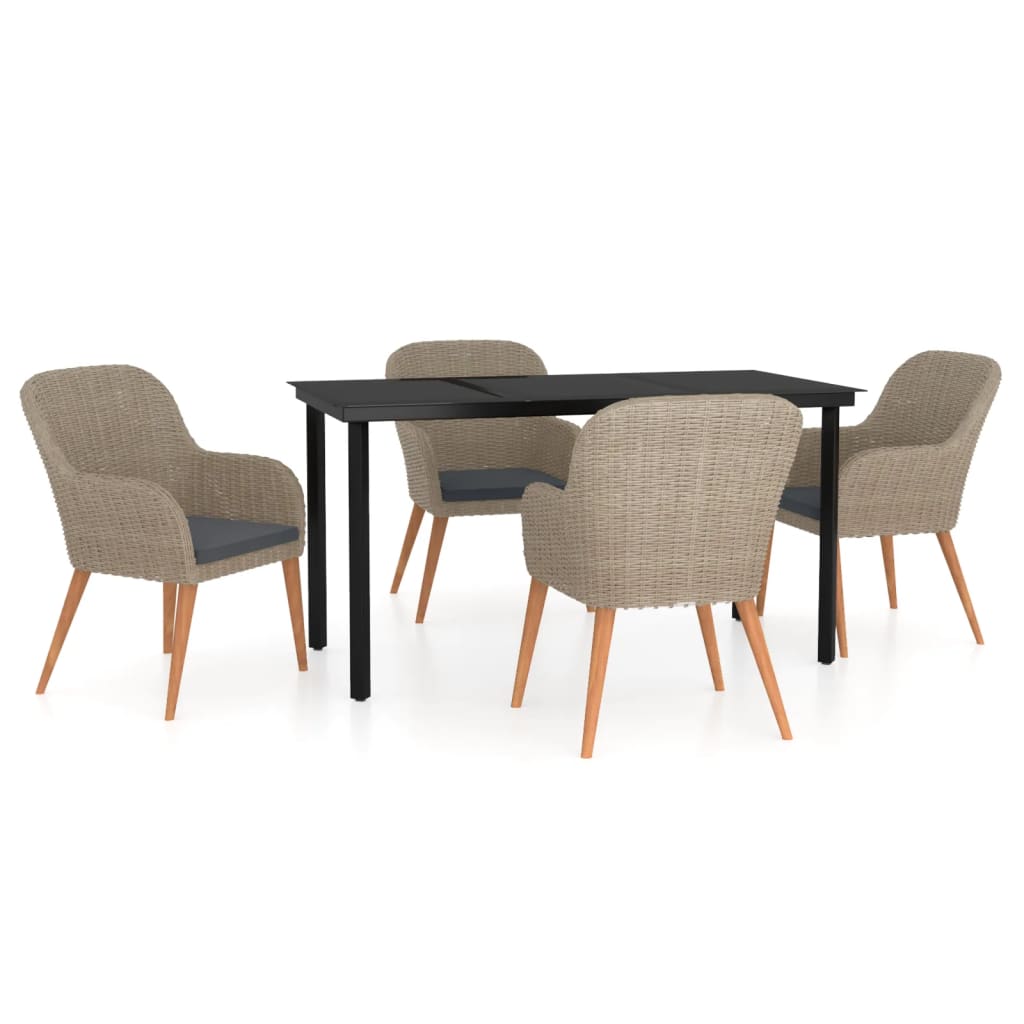 5 Piece Garden Dining Set with Cushions Brown