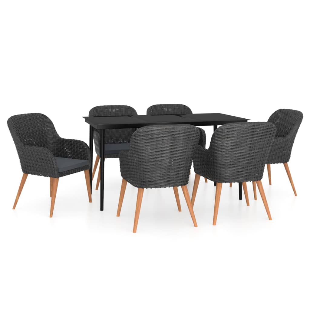 7 Piece Garden Dining Set with Cushions Black