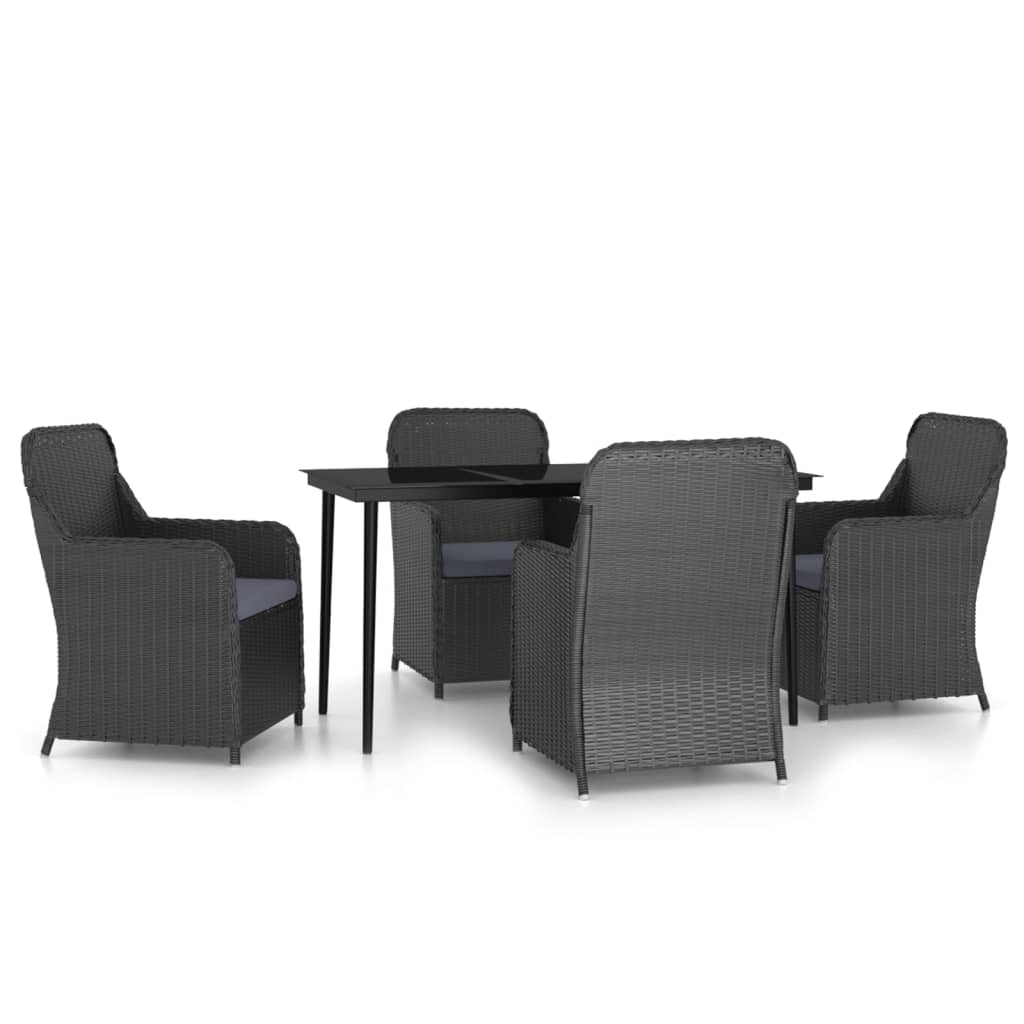 5 Piece Garden Dining Set with Cushions Black
