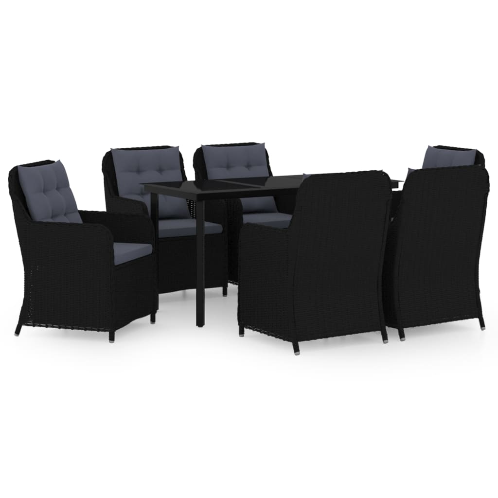 7 Piece Garden Dining Set Black