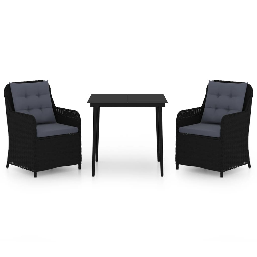 3 Piece Garden Dining Set Black