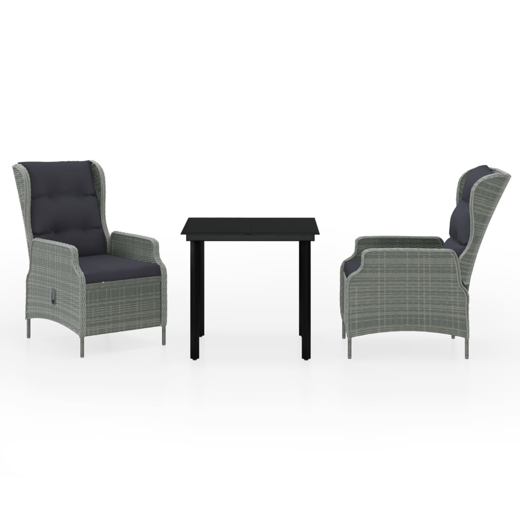 3 Piece Garden Dining Set Light Grey