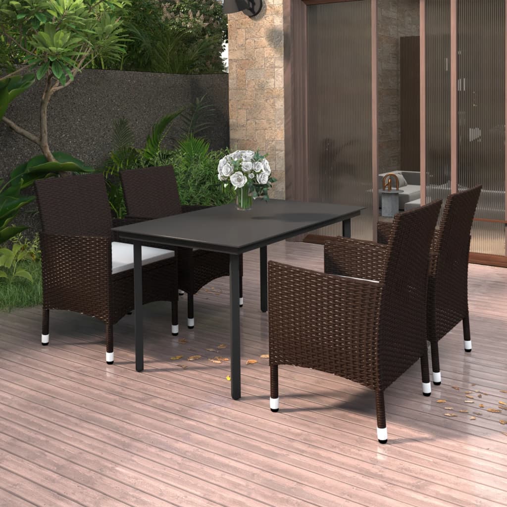 5 Piece Garden Dining Set Poly Rattan and Glass
