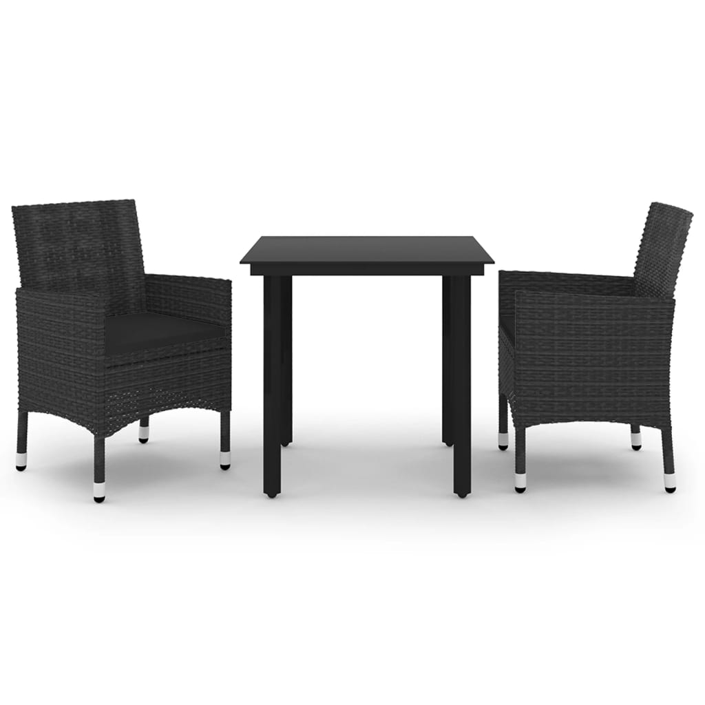 3 Piece Garden Dining Set Poly Rattan and Glass