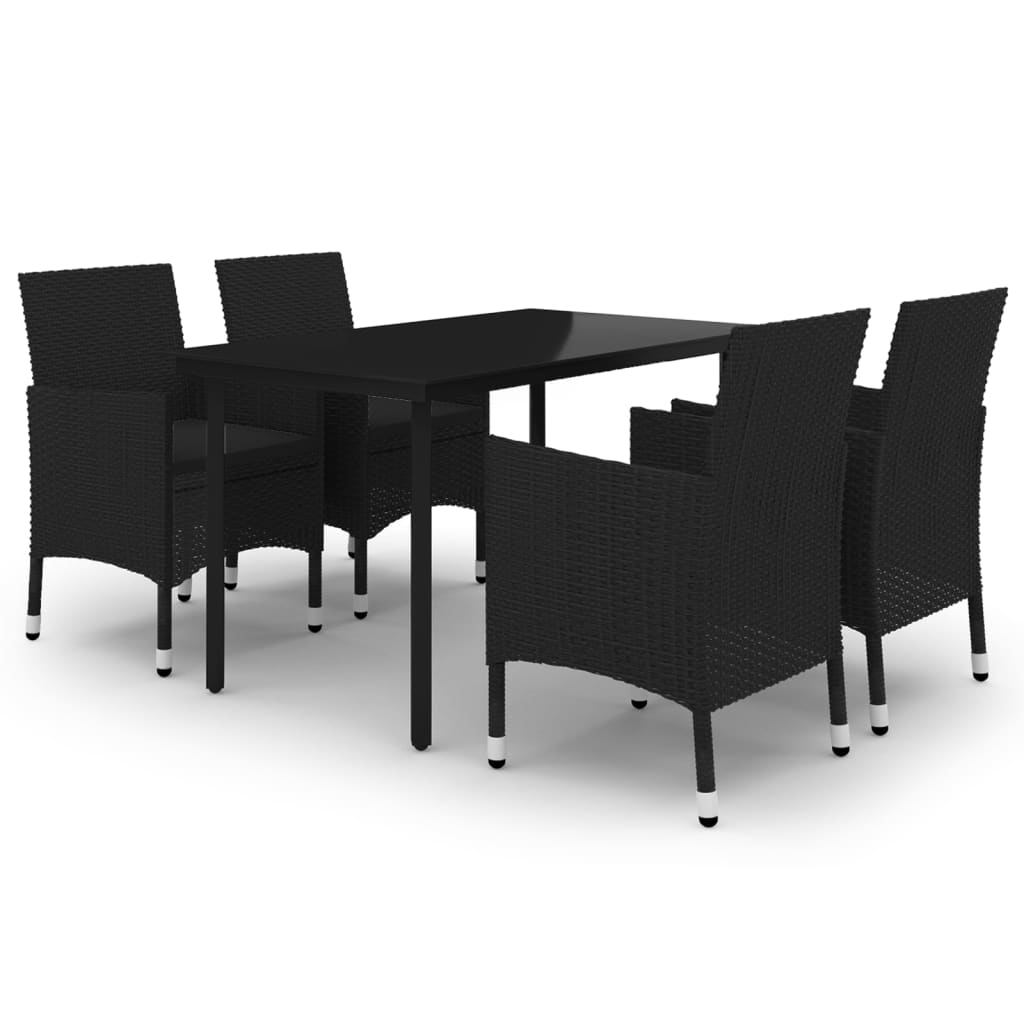 5 Piece Garden Dining Set Poly Rattan and Glass