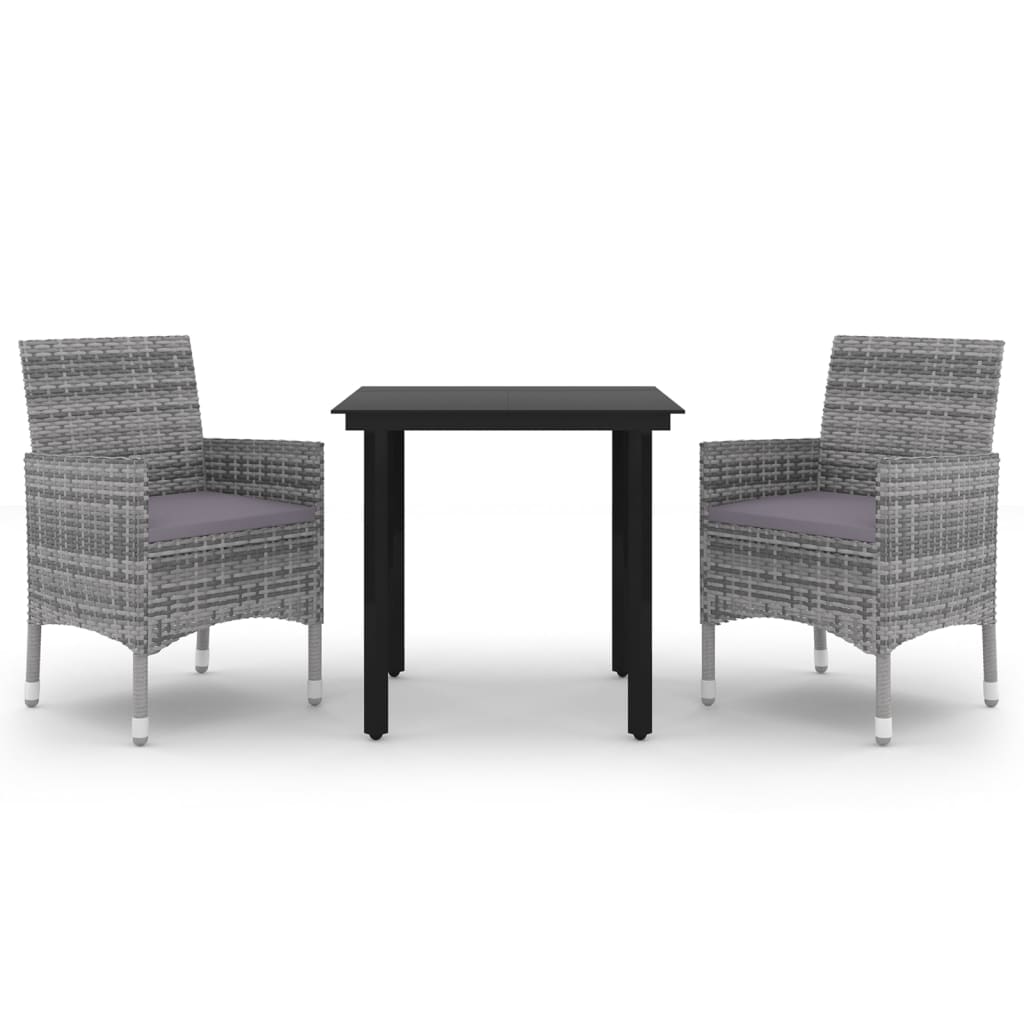 3 Piece Garden Dining Set Poly Rattan and Glass