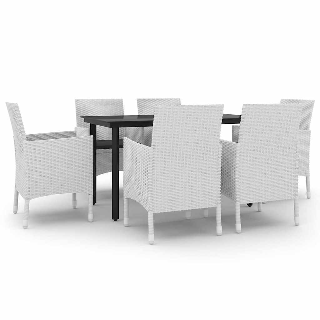 7 Piece Garden Dining Set with Cushions Poly Rattan and Glass